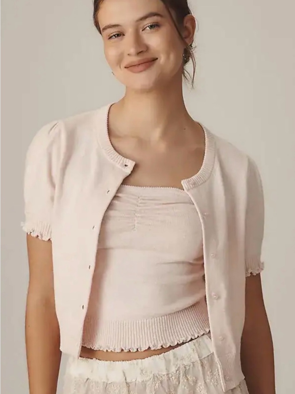 Anthropologie Blush Pink Cropped Knit Cardigan & Tank Set
